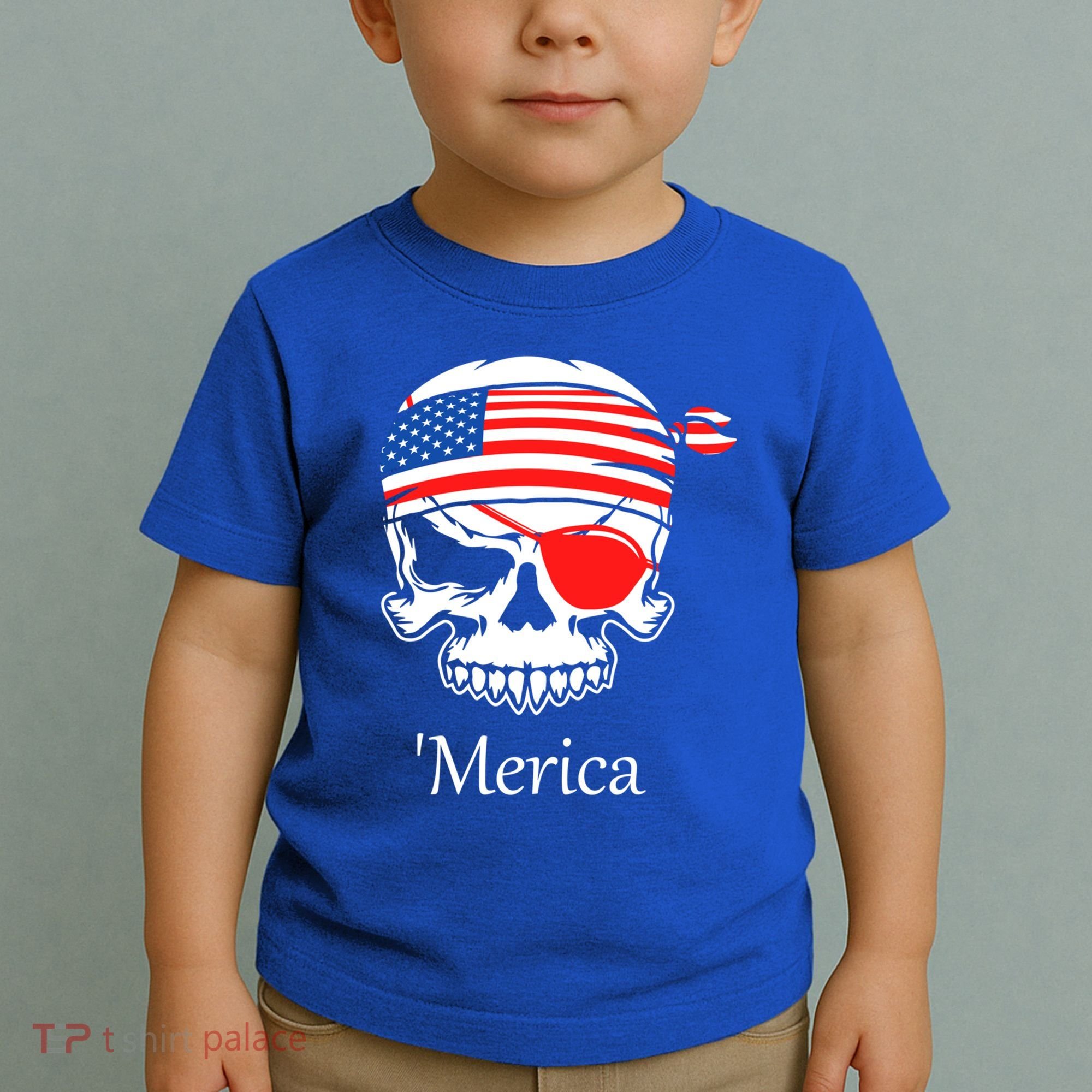 America Pirate Skull Flag July 4th Independence Day Merica Gift Toddler T-Shirt