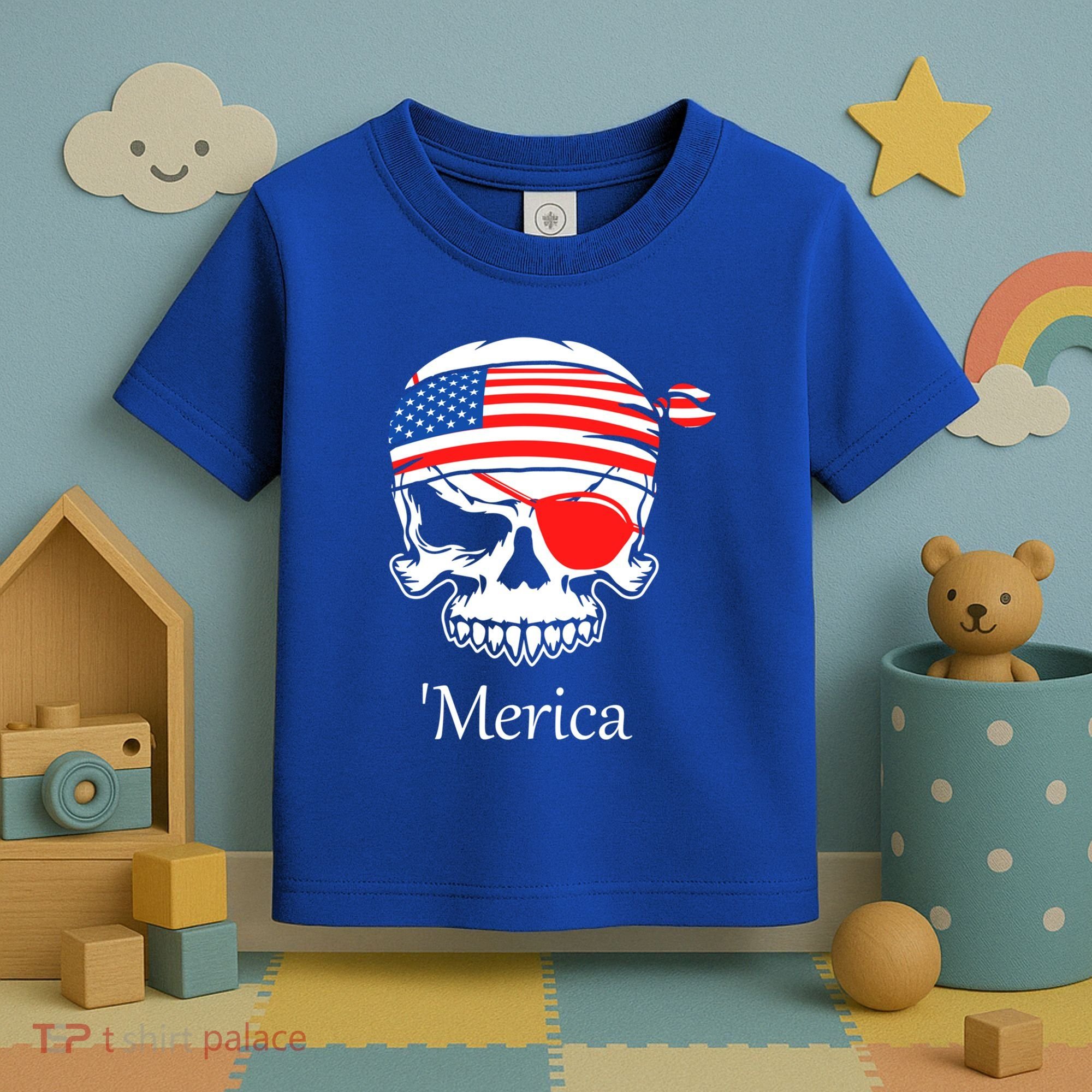 America Pirate Skull Flag July 4th Independence Day Merica Gift Toddler T-Shirt