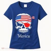America Pirate Skull Flag July 4th Independence Day Merica Gift Women's T-Shirt thumb 0