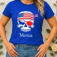 America Pirate Skull Flag July 4th Independence Day Merica Gift Women's T-Shirt thumb 2