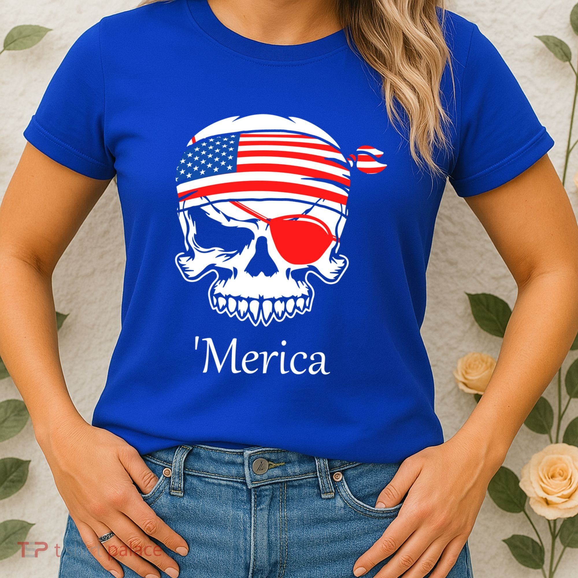 America Pirate Skull Flag July 4th Independence Day Merica Gift Women's T-Shirt