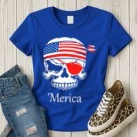 America Pirate Skull Flag July 4th Independence Day Merica Gift Women's T-Shirt thumb 3