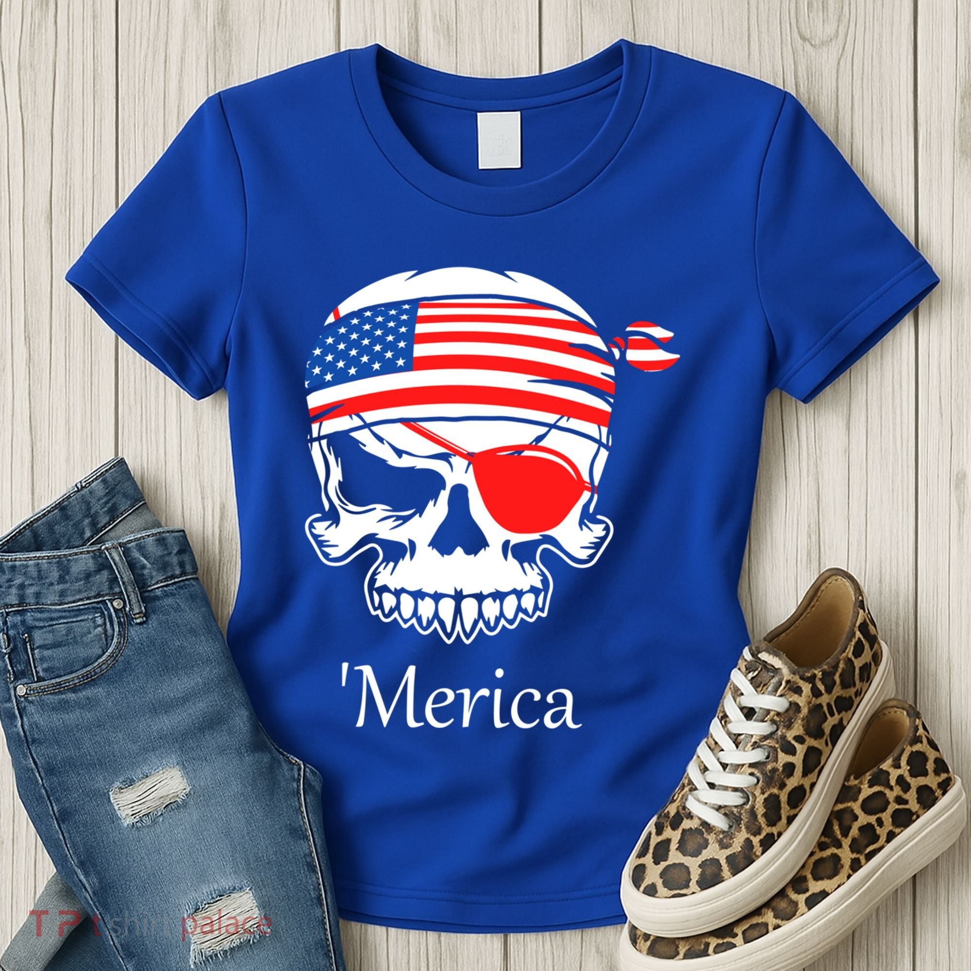 America Pirate Skull Flag July 4th Independence Day Merica Gift Women's T-Shirt