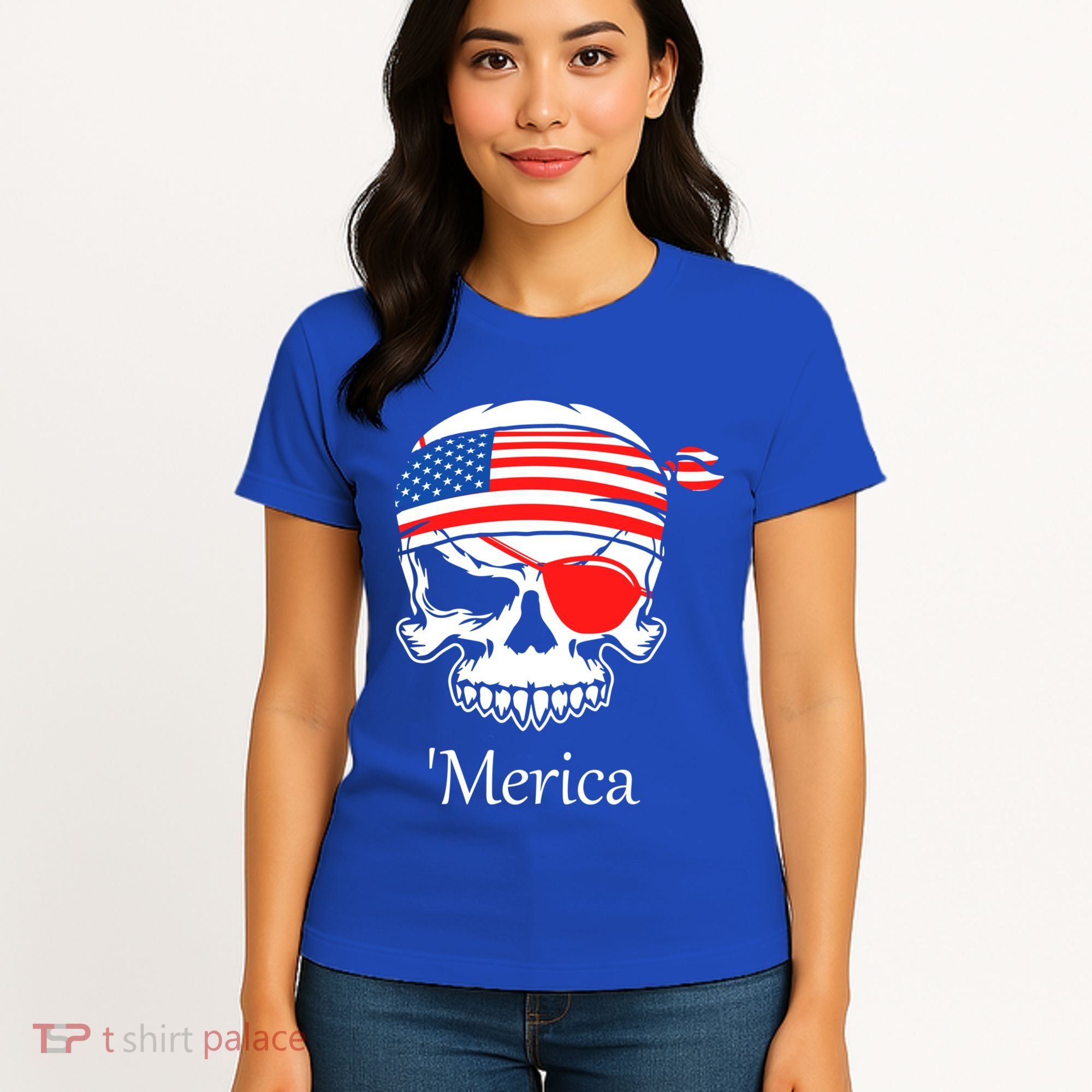 America Pirate Skull Flag July 4th Independence Day Merica Gift Women's T-Shirt