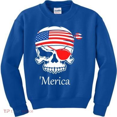 America Pirate Skull Flag July 4th Independence Day Merica Gift Kids Sweatshirt