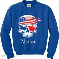 America Pirate Skull Flag July 4th Independence Day Merica Gift Kids Sweatshirt thumb 0