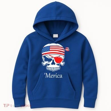 America Pirate Skull Flag July 4th Independence Day Merica Gift Kids Hoodie