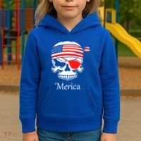 America Pirate Skull Flag July 4th Independence Day Merica Gift Kids Hoodie thumb 3