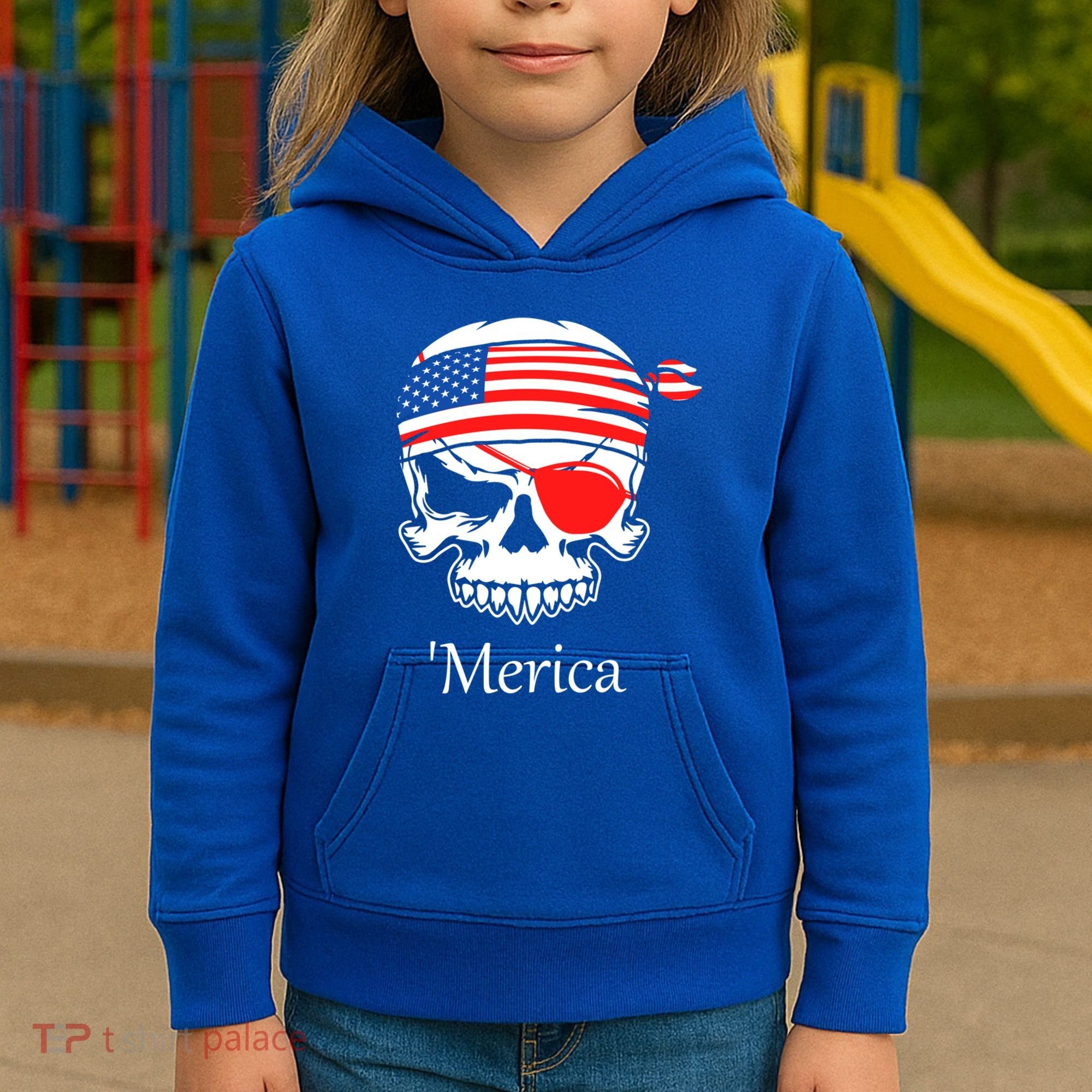 America Pirate Skull Flag July 4th Independence Day Merica Gift Kids Hoodie