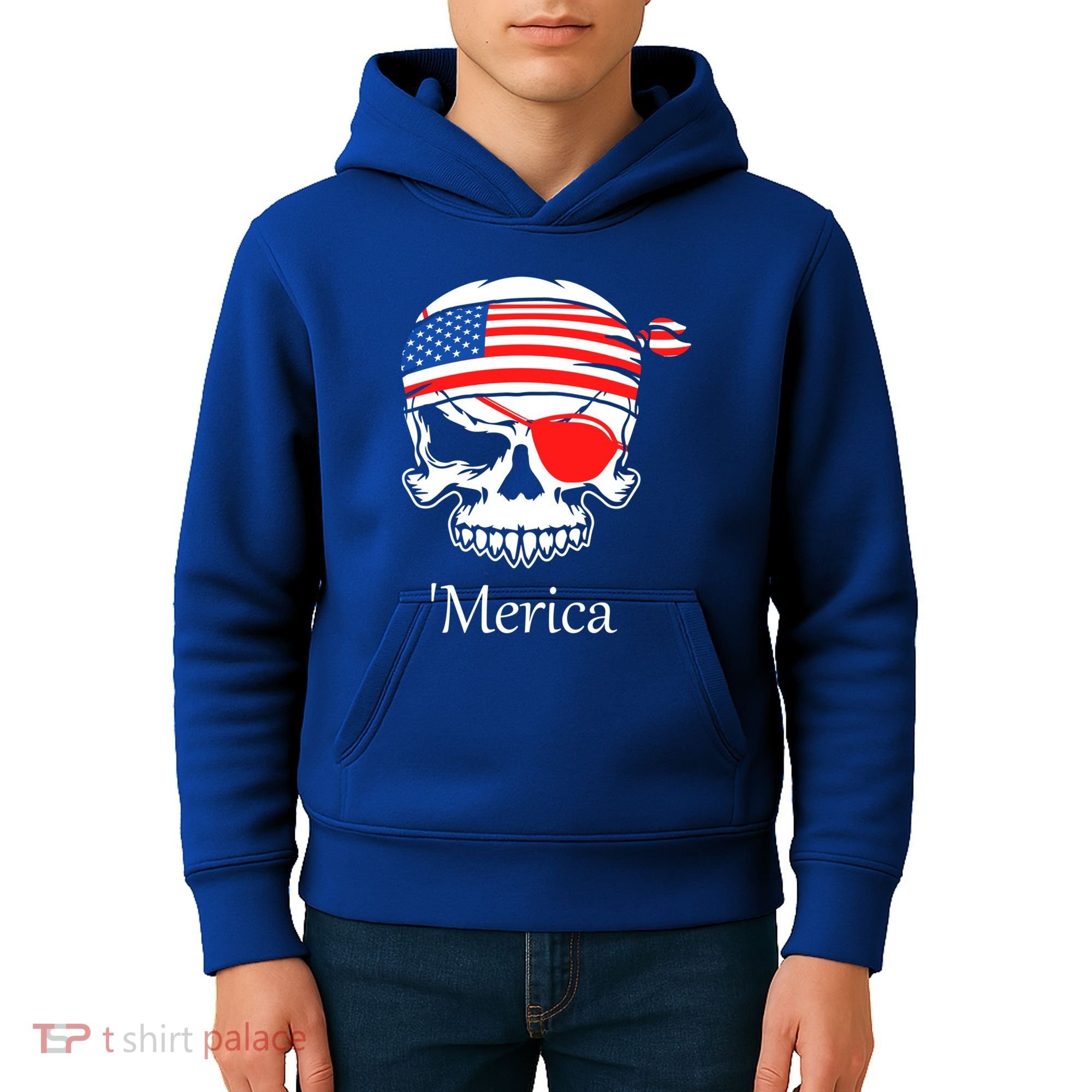 America Pirate Skull Flag July 4th Independence Day Merica Gift Kids Hoodie