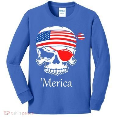 America Pirate Skull Flag July 4th Independence Day Merica Gift Kids Long Sleeve Shirt