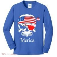 America Pirate Skull Flag July 4th Independence Day Merica Gift Kids Long Sleeve Shirt thumb 0