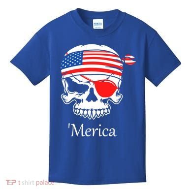 America Pirate Skull Flag July 4th Independence Day Merica Gift Kids T-Shirt