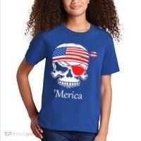 America Pirate Skull Flag July 4th Independence Day Merica Gift Kids T-Shirt thumb 2