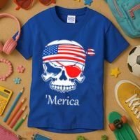 America Pirate Skull Flag July 4th Independence Day Merica Gift Kids T-Shirt thumb 3