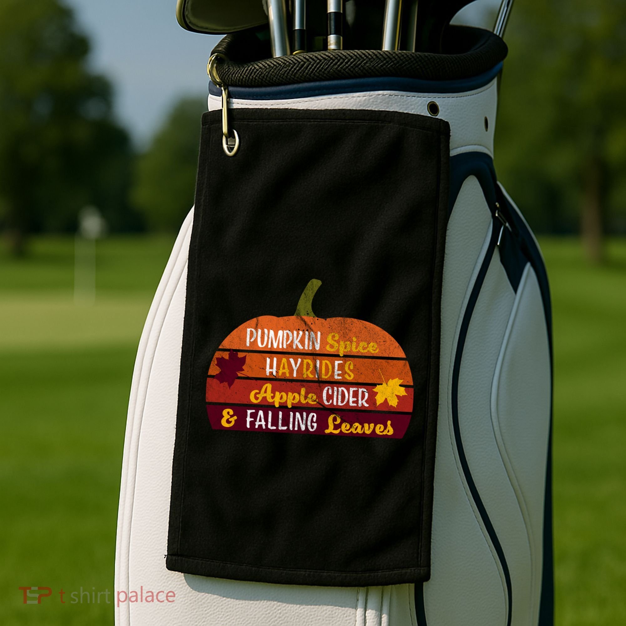 Adorable Pumpkin Spice Hayrides Apple Cider And Falling Leaves Gift Golf Towel
