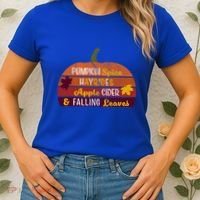 Adorable Pumpkin Spice Hayrides Apple Cider And Falling Leaves Gift Women's T-Shirt thumb 2