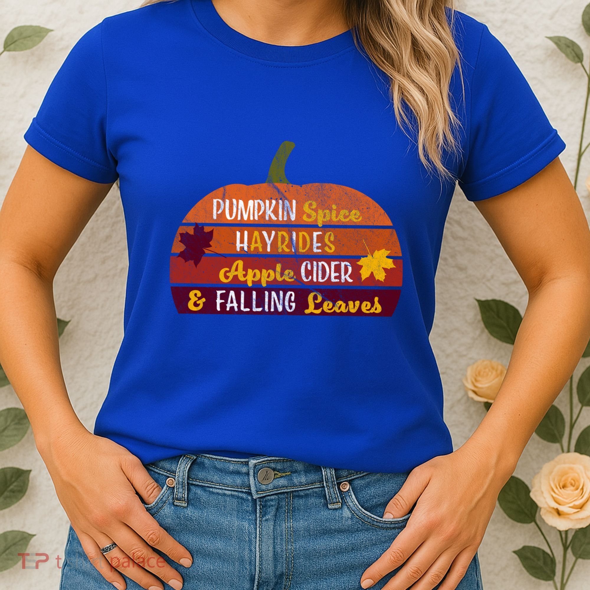 Adorable Pumpkin Spice Hayrides Apple Cider And Falling Leaves Gift Women's T-Shirt