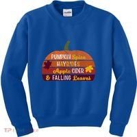 Adorable Pumpkin Spice Hayrides Apple Cider And Falling Leaves Gift Kids Sweatshirt thumb 0