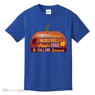 Adorable Pumpkin Spice Hayrides Apple Cider And Falling Leaves Gift Kids T-Shirt