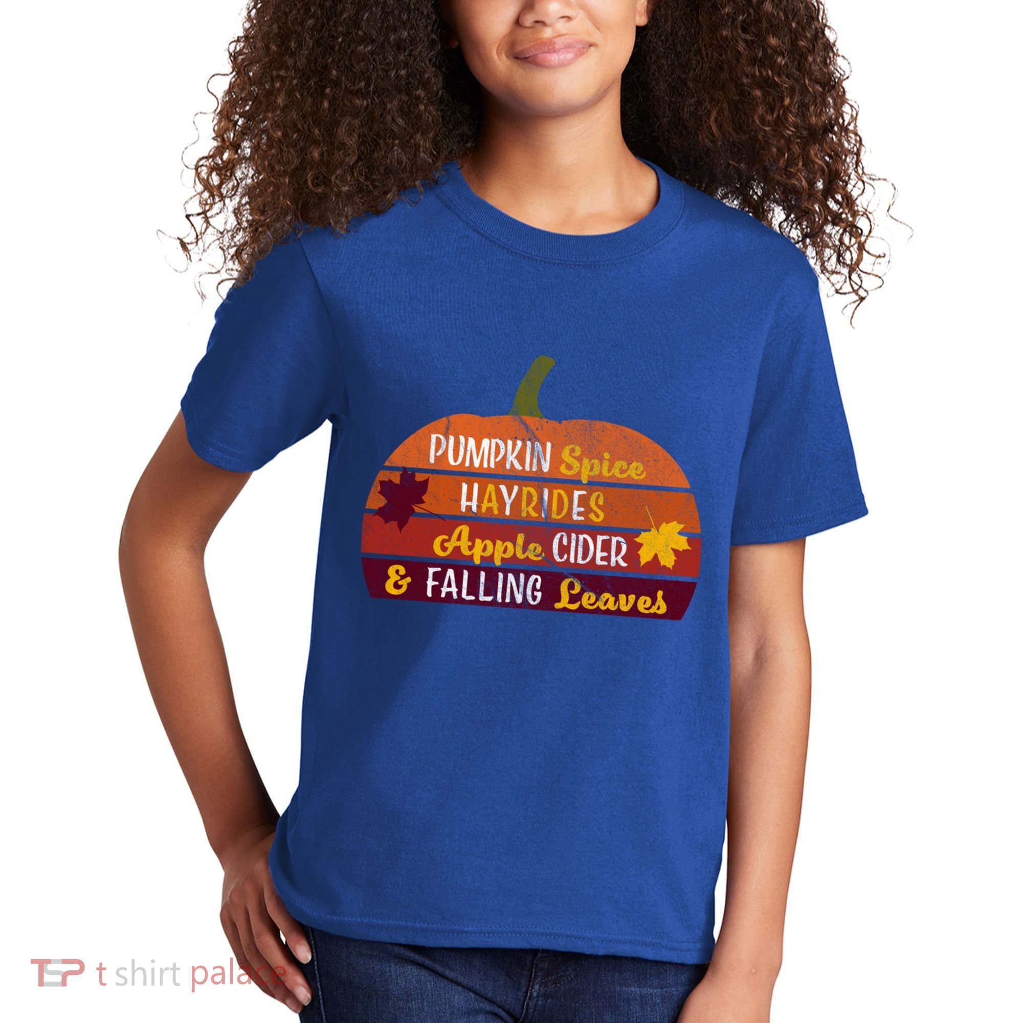 Adorable Pumpkin Spice Hayrides Apple Cider And Falling Leaves Gift Kids T-Shirt