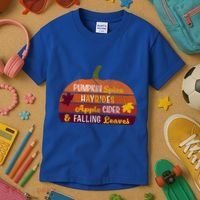 Adorable Pumpkin Spice Hayrides Apple Cider And Falling Leaves Gift Kids T-Shirt thumb 3