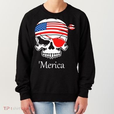 America Pirate Skull Flag July 4th Independence Day Merica Gift Women's Sweatshirt
