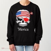 America Pirate Skull Flag July 4th Independence Day Merica Gift Women's Sweatshirt thumb 0