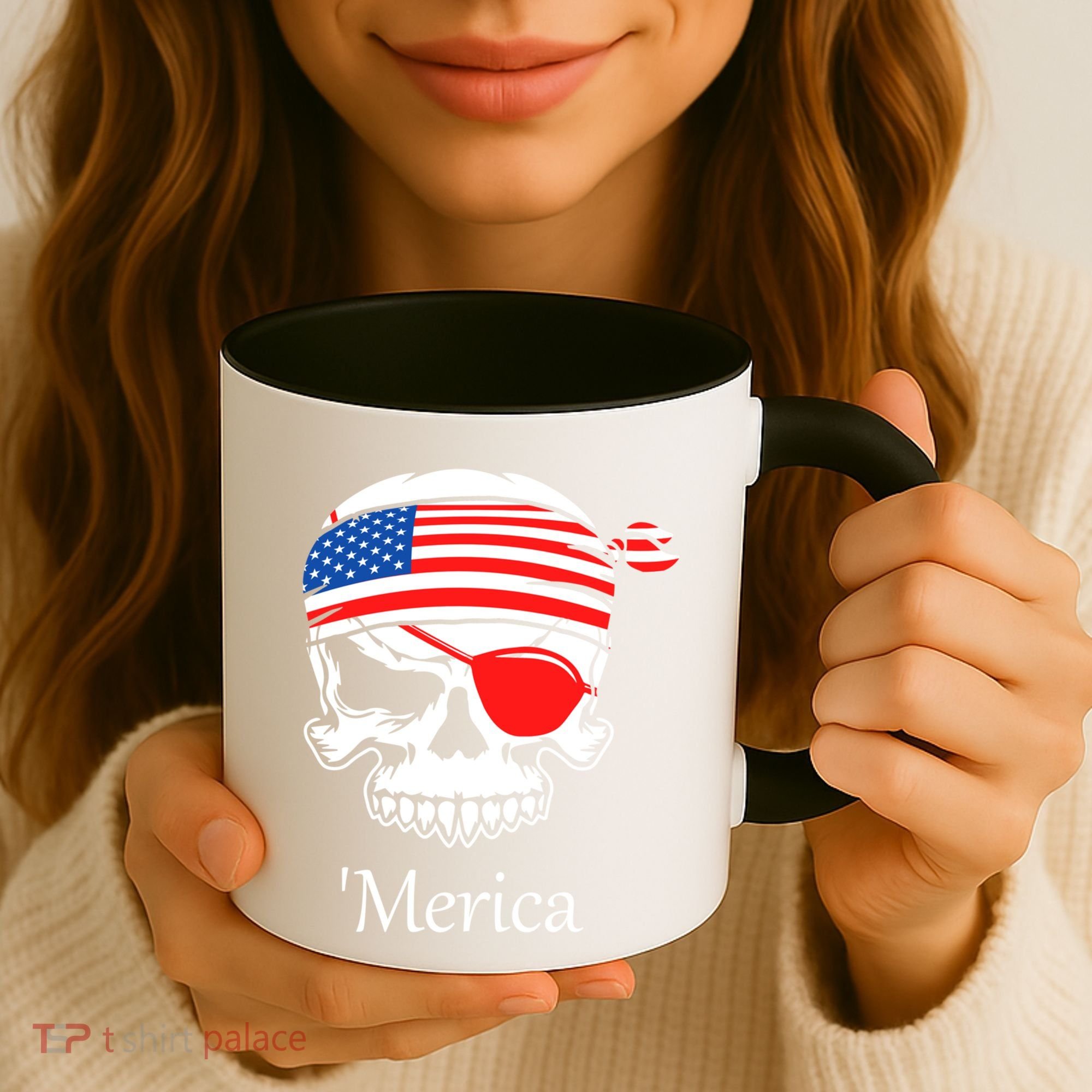 America Pirate Skull Flag July 4th Independence Day Merica Gift Coffee Mug