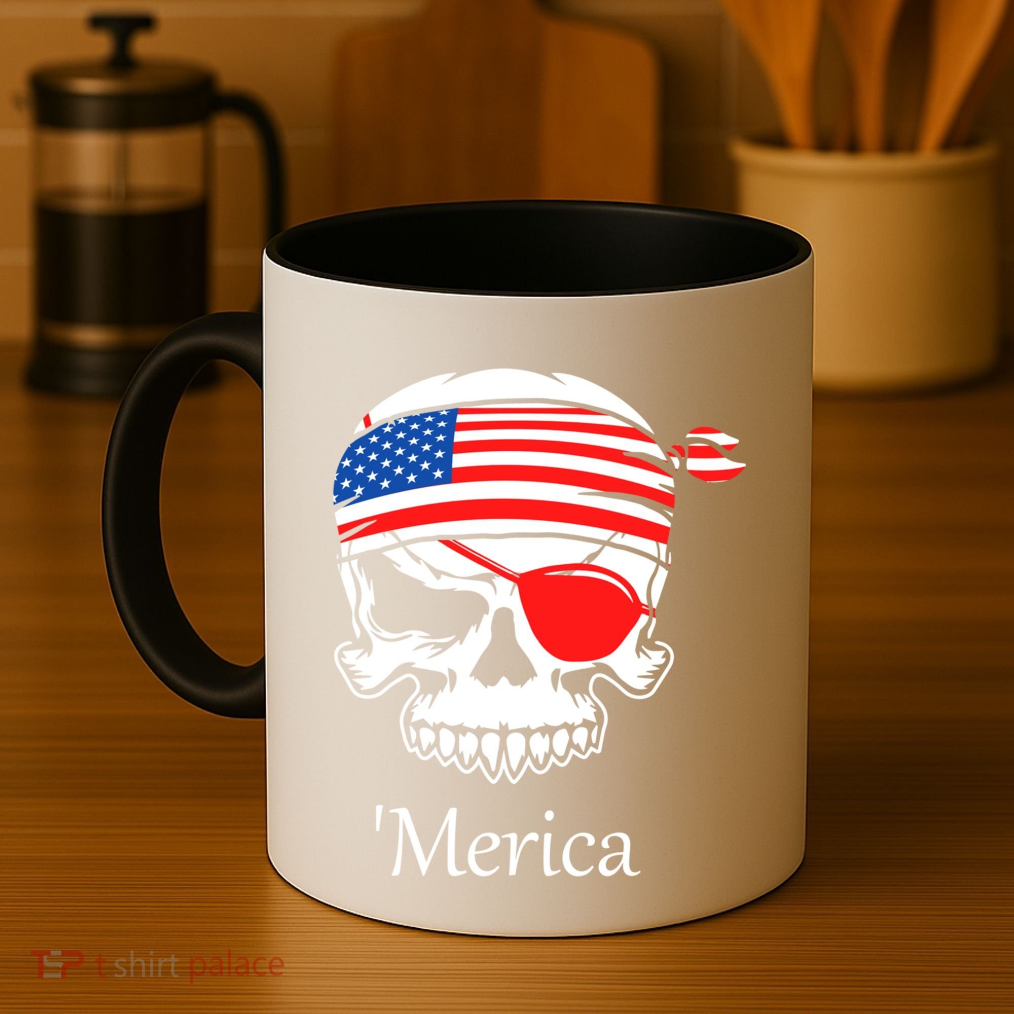 America Pirate Skull Flag July 4th Independence Day Merica Gift Coffee Mug