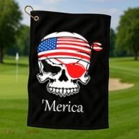 America Pirate Skull Flag July 4th Independence Day Merica Gift Golf Towel thumb 1