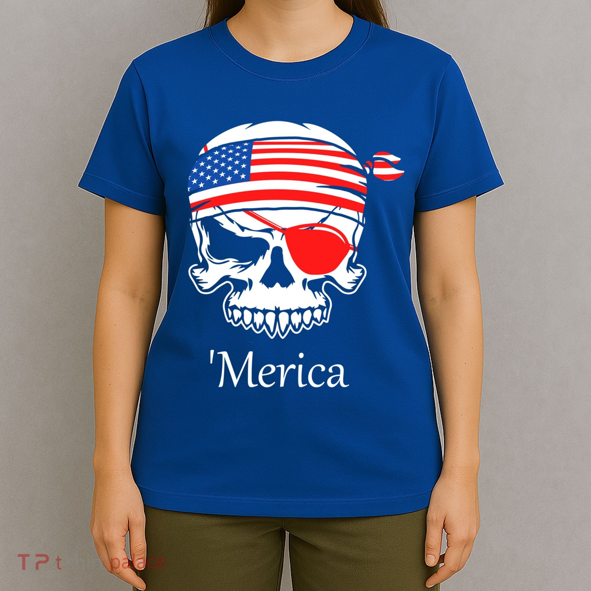 America Pirate Skull Flag July 4th Independence Day Merica Gift T-Shirt