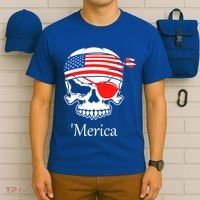America Pirate Skull Flag July 4th Independence Day Merica Gift T-Shirt thumb 6