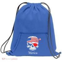 America Pirate Skull Flag July 4th Independence Day Merica Gift Sweatshirt Cinch Pack Bag thumb 0