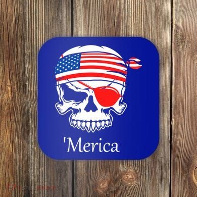 America Pirate Skull Flag July 4th Independence Day Merica Gift Coaster