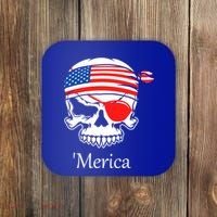 America Pirate Skull Flag July 4th Independence Day Merica Gift Coaster thumb 0