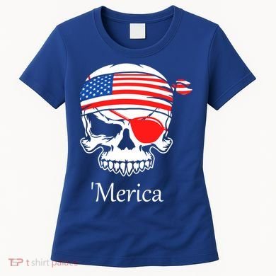 America Pirate Skull Flag July 4th Independence Day Merica Gift Women's T-Shirt