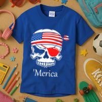 America Pirate Skull Flag July 4th Independence Day Merica Gift Kids T-Shirt thumb 3