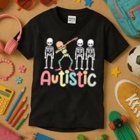 Autistic Pride Skeleton Neurodiversity Autism Proud Autism Awareness Kids T-Shirt thumb 3