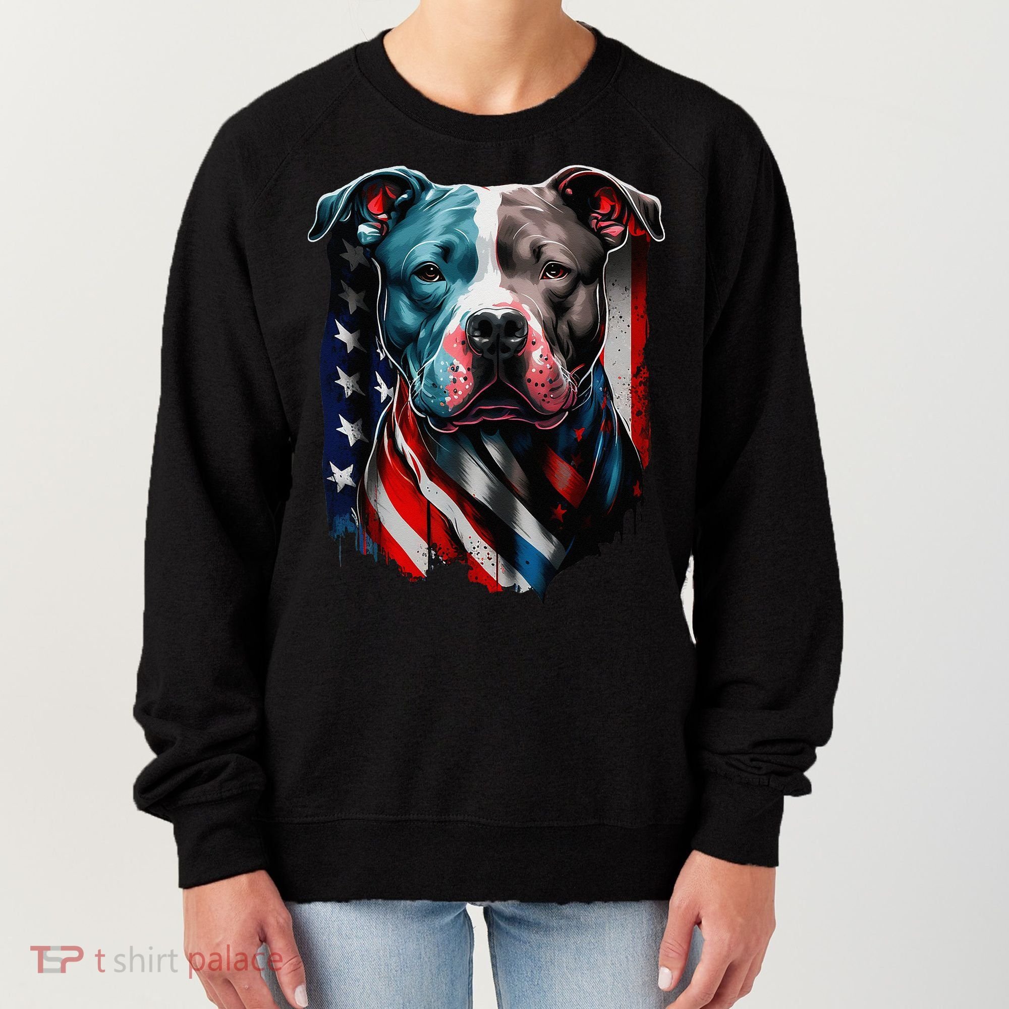 American Pitbull Terrier USA Flag Patriotic Dog Women's Sweatshirt