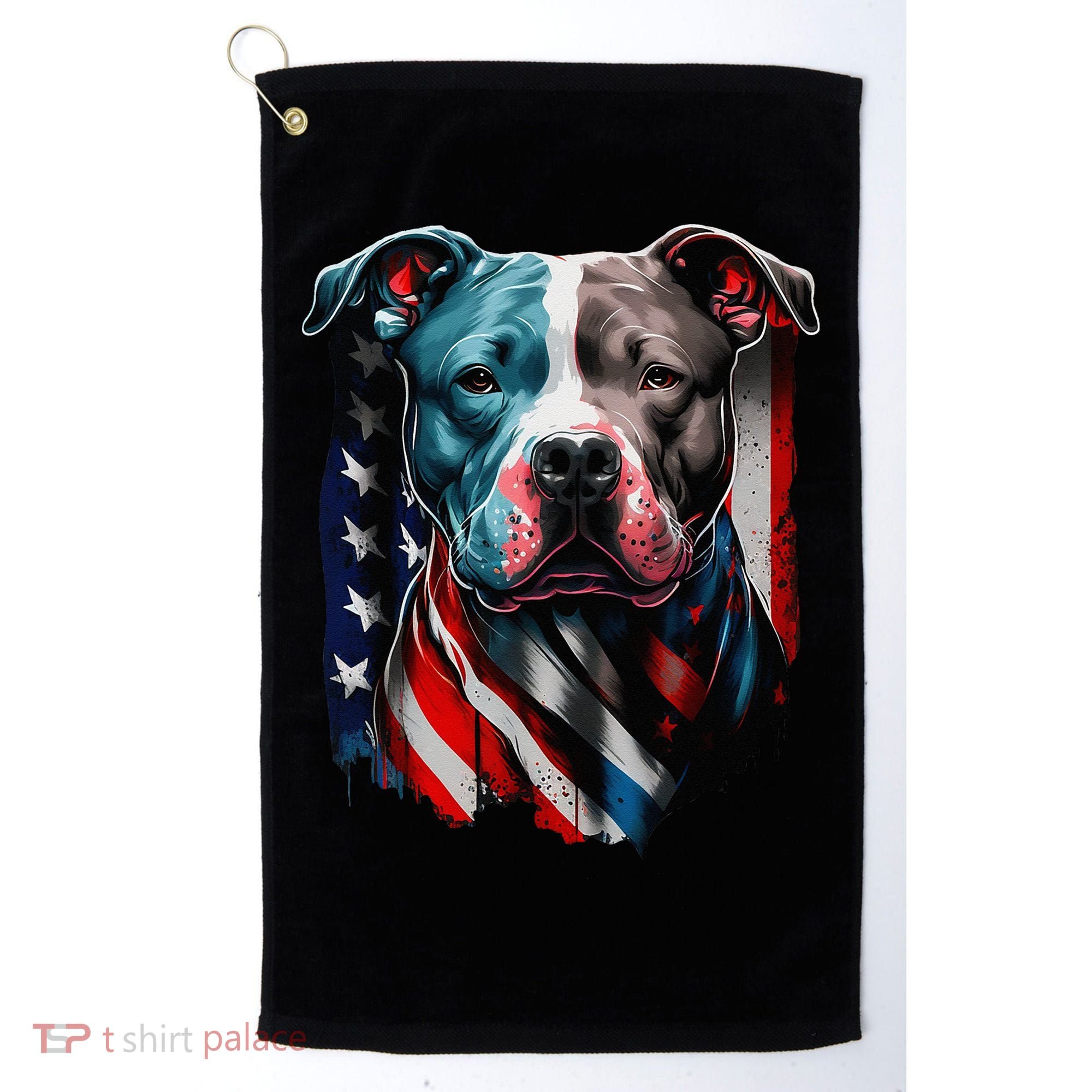 American Pitbull Terrier USA Flag Patriotic Dog Golf Towel