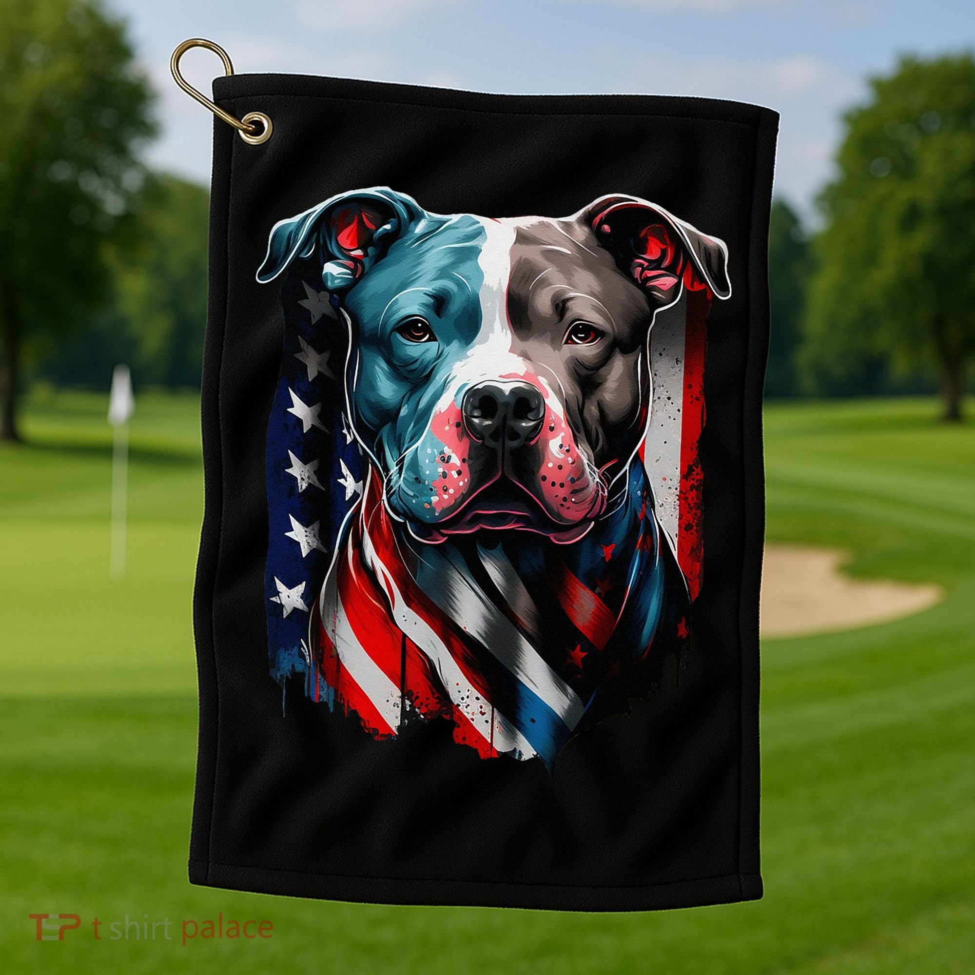 American Pitbull Terrier USA Flag Patriotic Dog Golf Towel