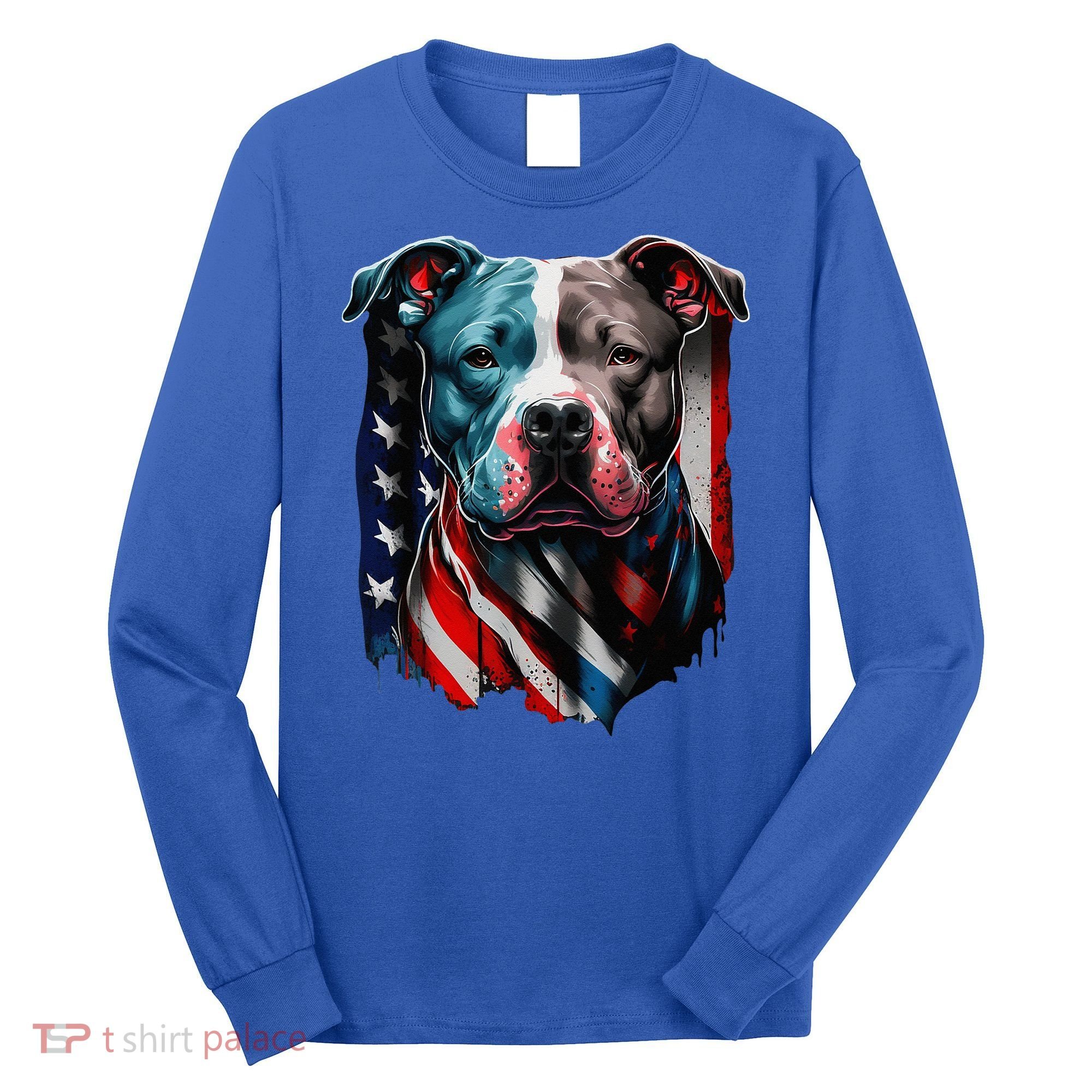 American Pitbull Terrier USA Flag Patriotic Dog Long Sleeve Shirt