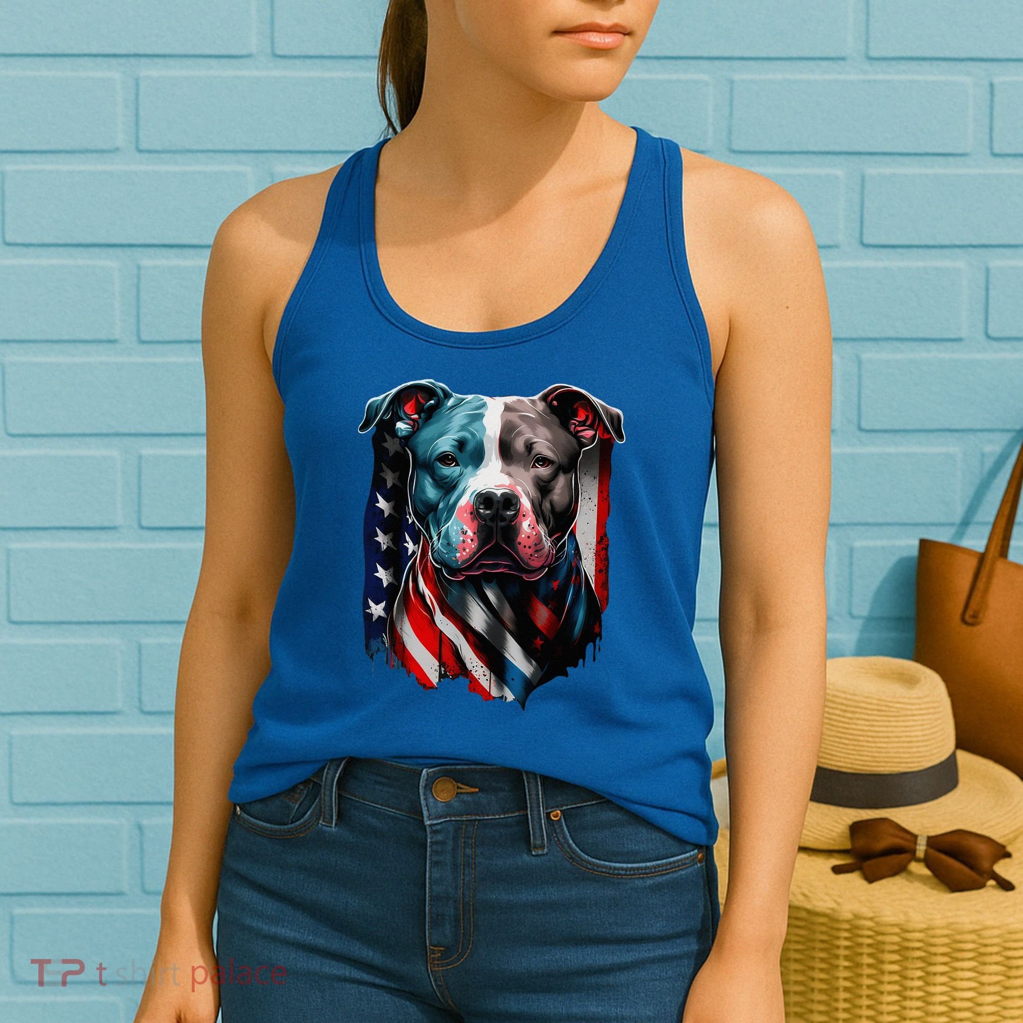 American Pitbull Terrier USA Flag Patriotic Dog Women's Tank Top