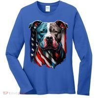 American Pitbull Terrier USA Flag Patriotic Dog Women's Long Sleeve Shirt thumb 0