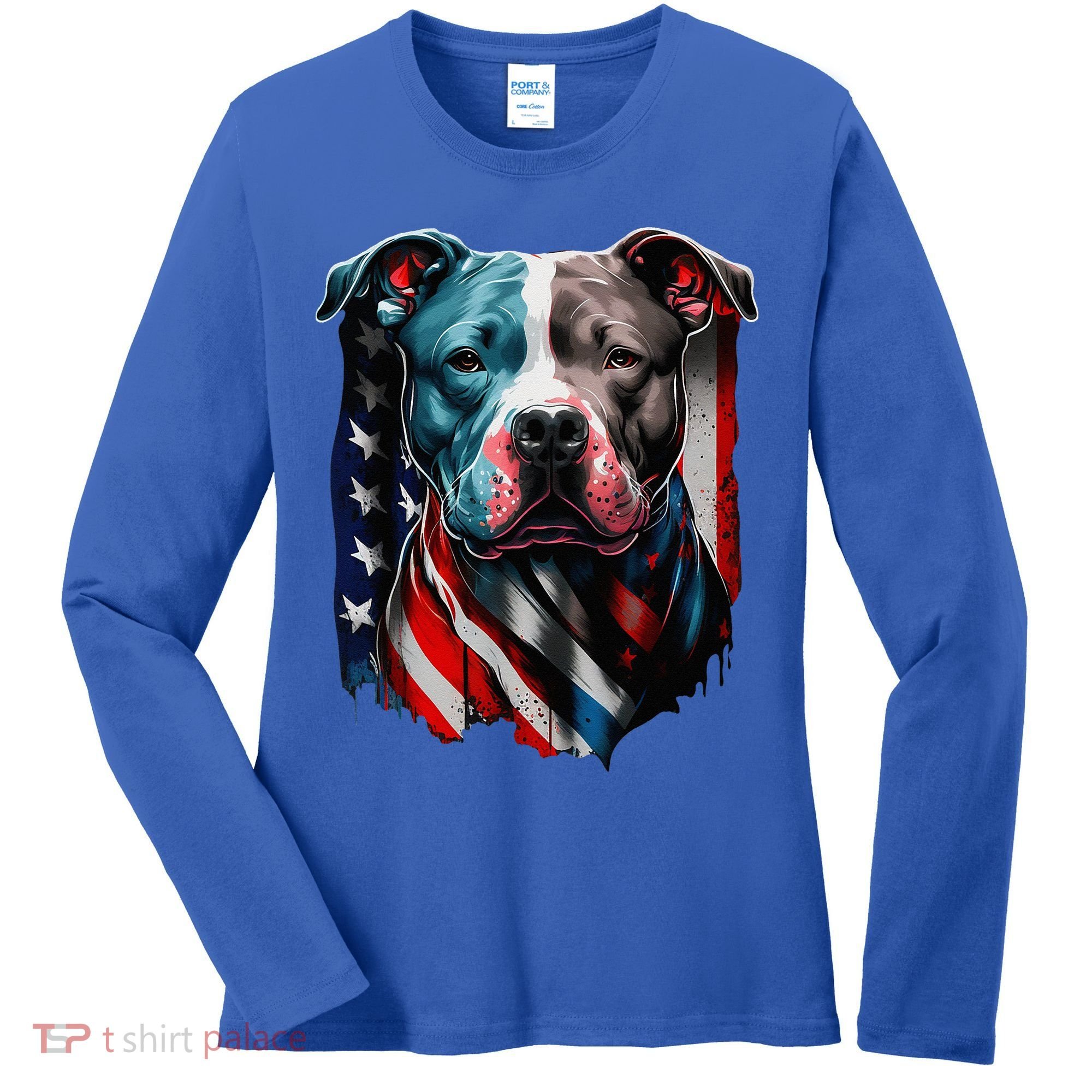 American Pitbull Terrier USA Flag Patriotic Dog Women's Long Sleeve Shirt