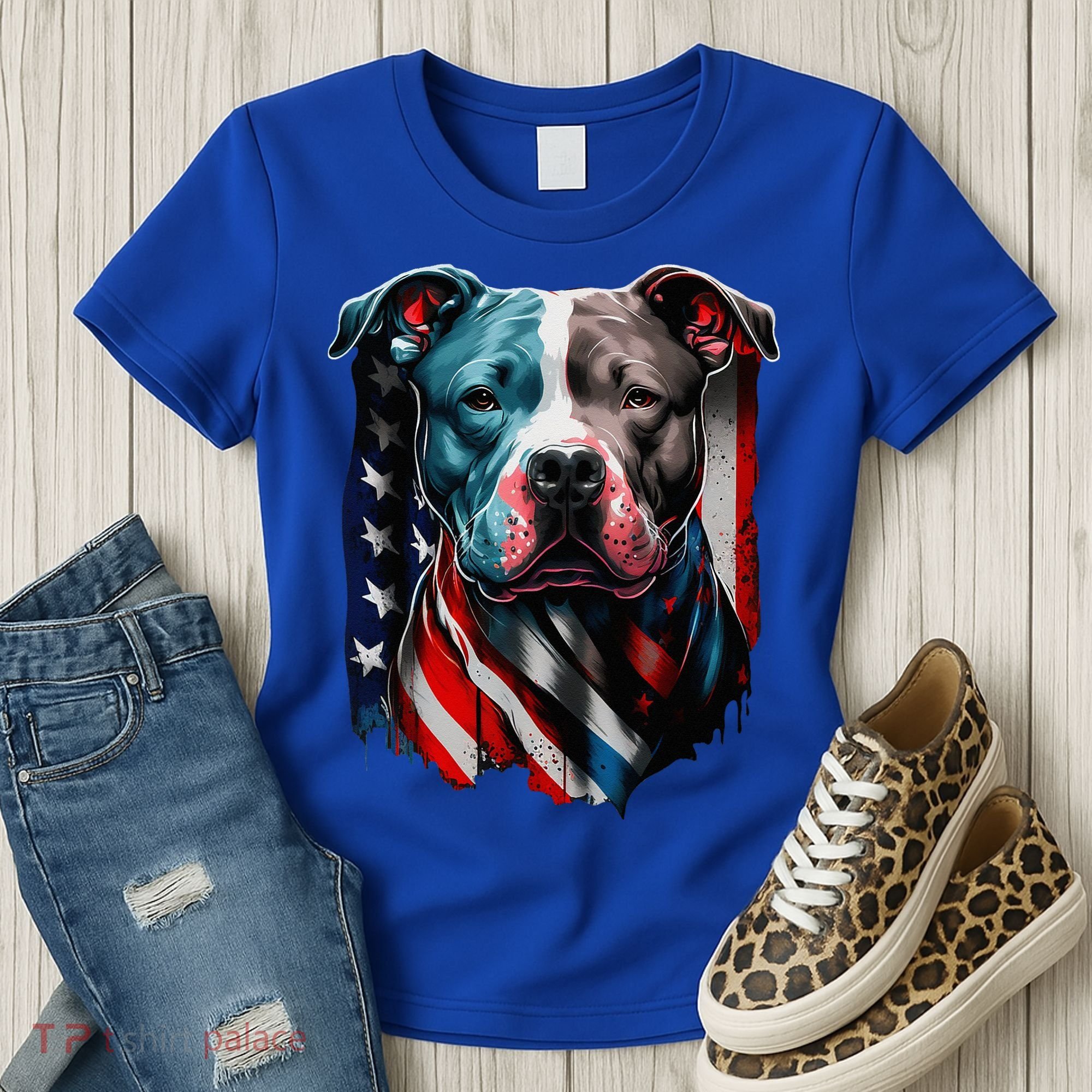 American Pitbull Terrier USA Flag Patriotic Dog Women's T-Shirt