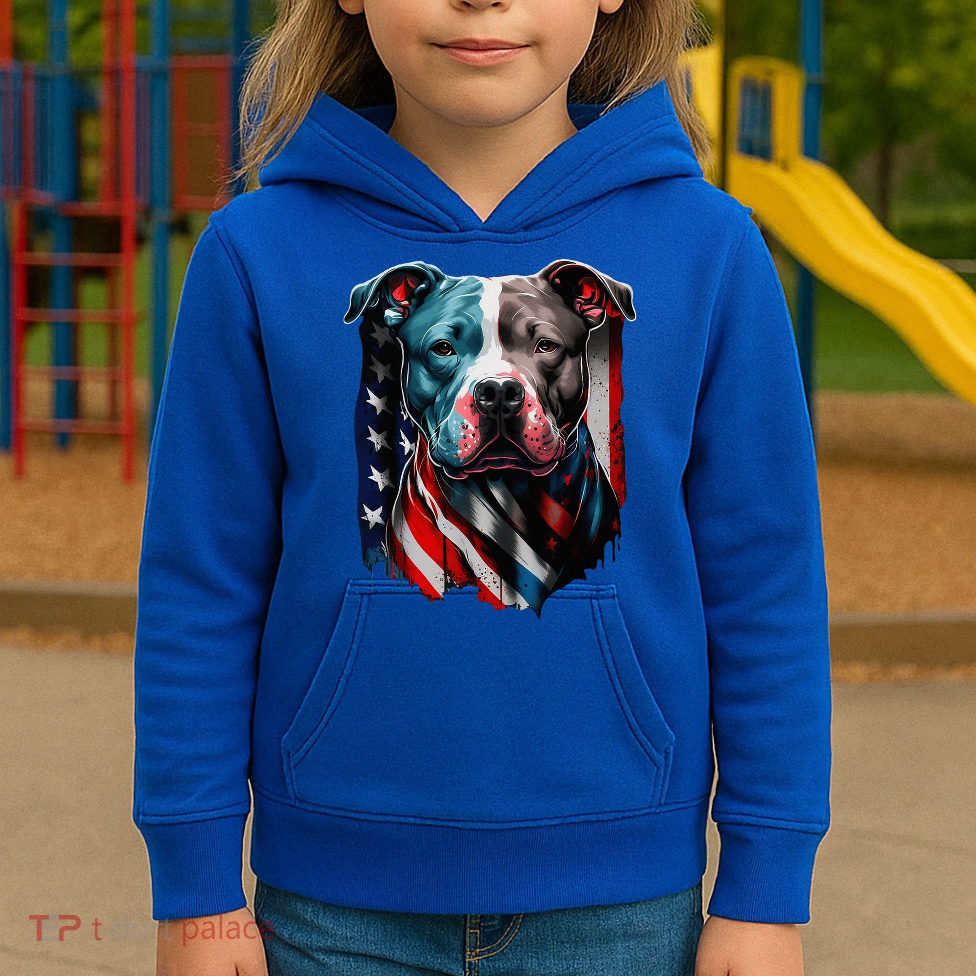 American Pitbull Terrier USA Flag Patriotic Dog Kids Hoodie