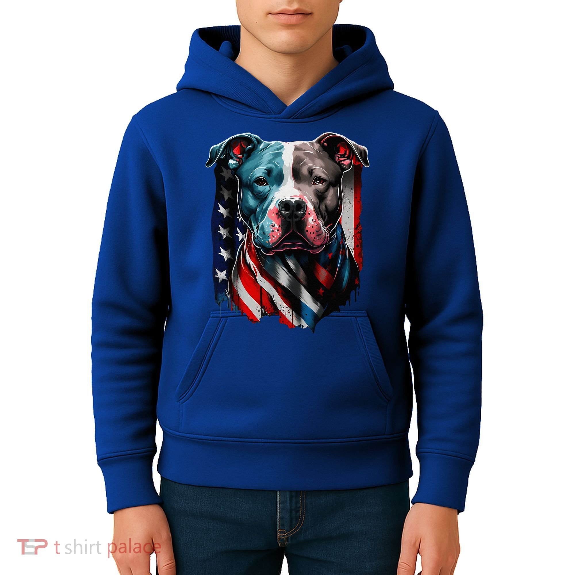 American Pitbull Terrier USA Flag Patriotic Dog Kids Hoodie