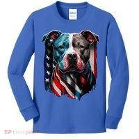 American Pitbull Terrier USA Flag Patriotic Dog Kids Long Sleeve Shirt thumb 0